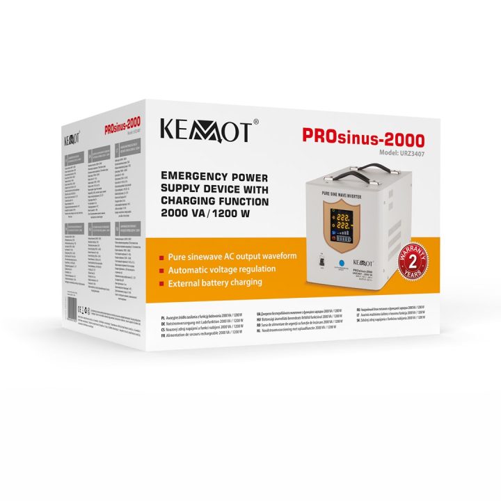 KEMOT PROsinus-2000 emergency power supply unit – a pure sine wave inverter with a 12V charging function 230V 2000VA/1200W