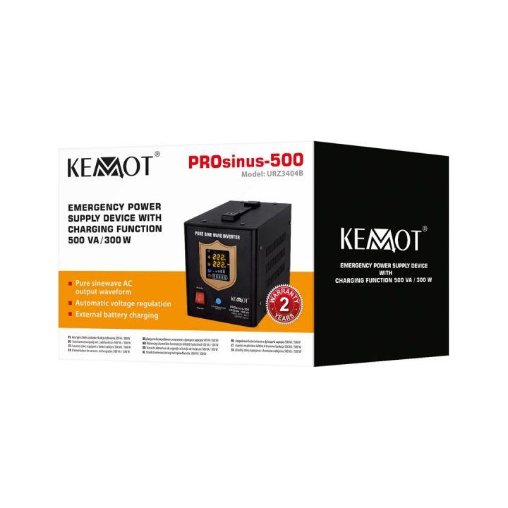 KEMOT PROsinus-500 emergency power supply unit – inverter with a pure sine wave output and 12V charging function 230V 500VA/300W