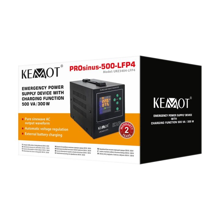 KEMOT PROsinus-500-LiFePo4 emergency power supply – a pure sine wave inverter with a 12V charging function 230V 500VA/300W
