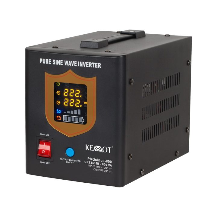 KEMOT PROsinus-800 emergency power supply unit – a pure sine wave inverter with a 12V charging function 230V 800VA/500W – black
