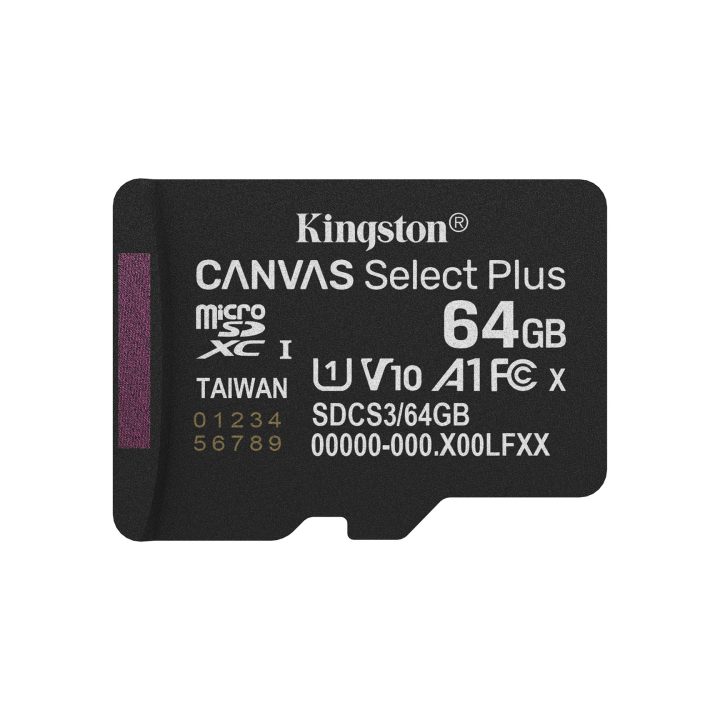 Kingston Technology 64GB microSDXC Canvas Select Plus Gen3 100MB/s A1 Card + Adapter