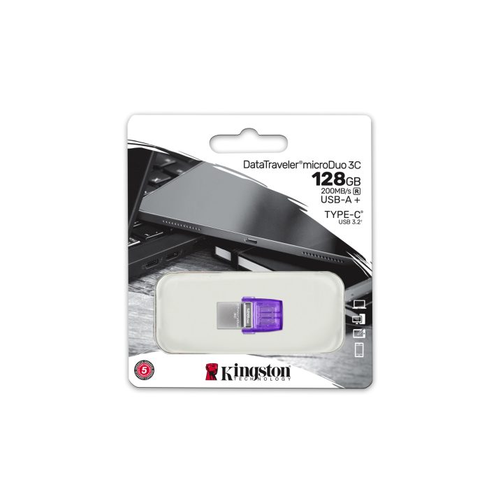 Kingston Technology DataTraveler microDuo 3C USB flash drive 64 GB USB Type-A / USB Type-C 3.2 Gen 1 (3.1 Gen 1) Purple Stainles