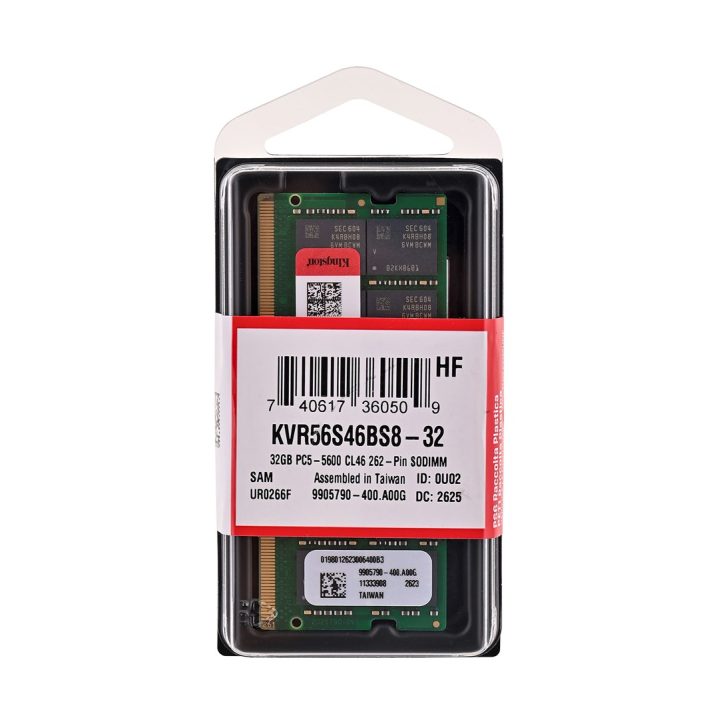 Kingston Technology KVR56S46BS8-32 memory module 32 GB 1 x 32 GB DDR5 5600 MT/s 262-pin SO-DIMM