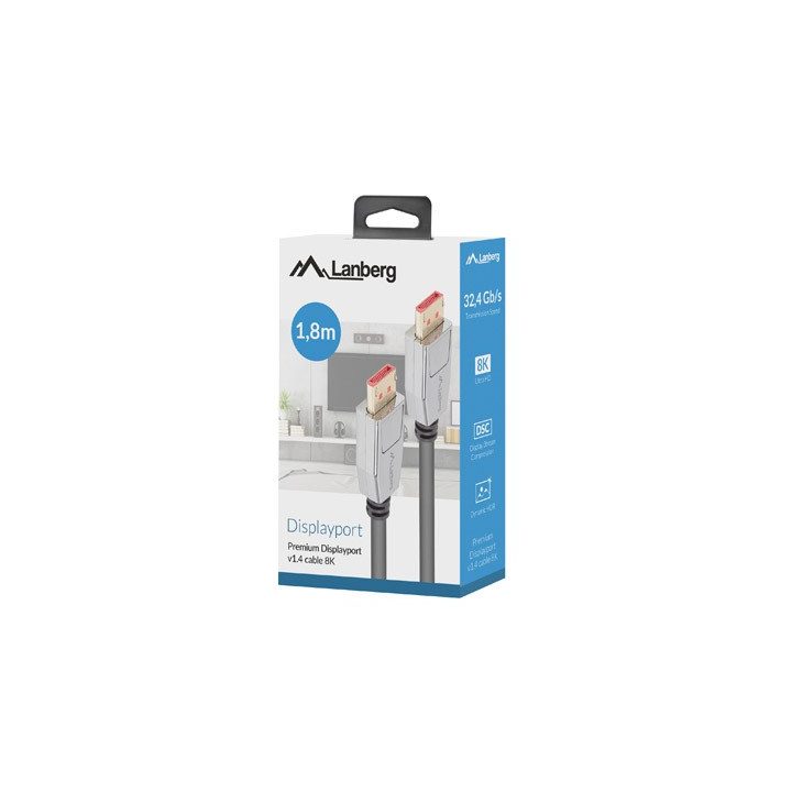 Lanberg CA-DPDP-20CU-0018-BK DisplayPort cable 20 PIN V1.4 1.8m 8K