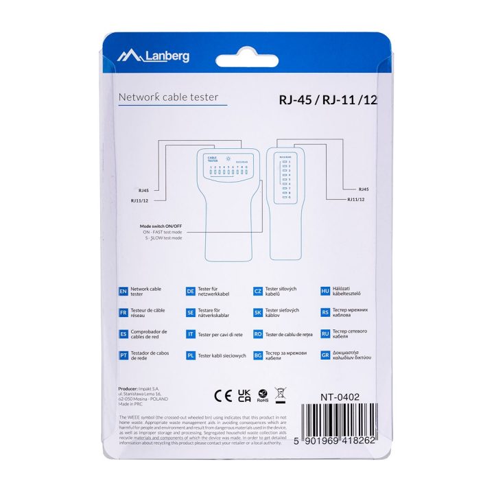 Lanberg NT-0402 network cable tester PoE tester Blue White