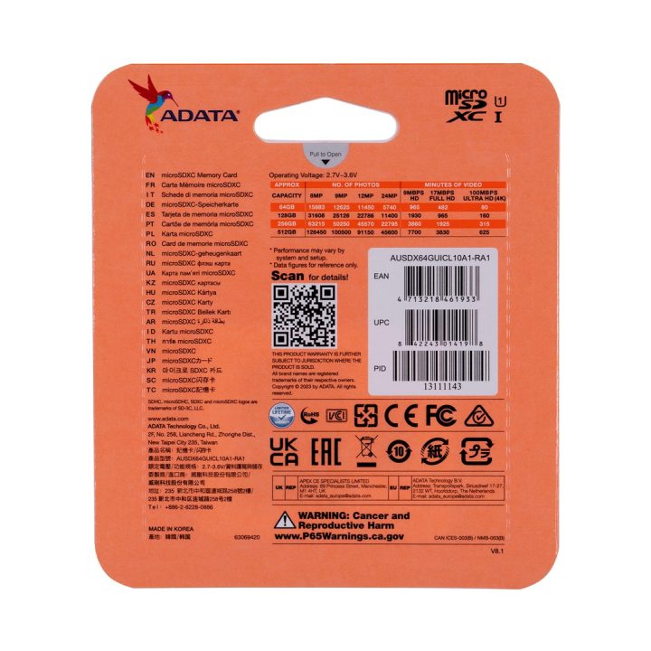 ADATA 64GB microSDHC Class 10 UHS-I
