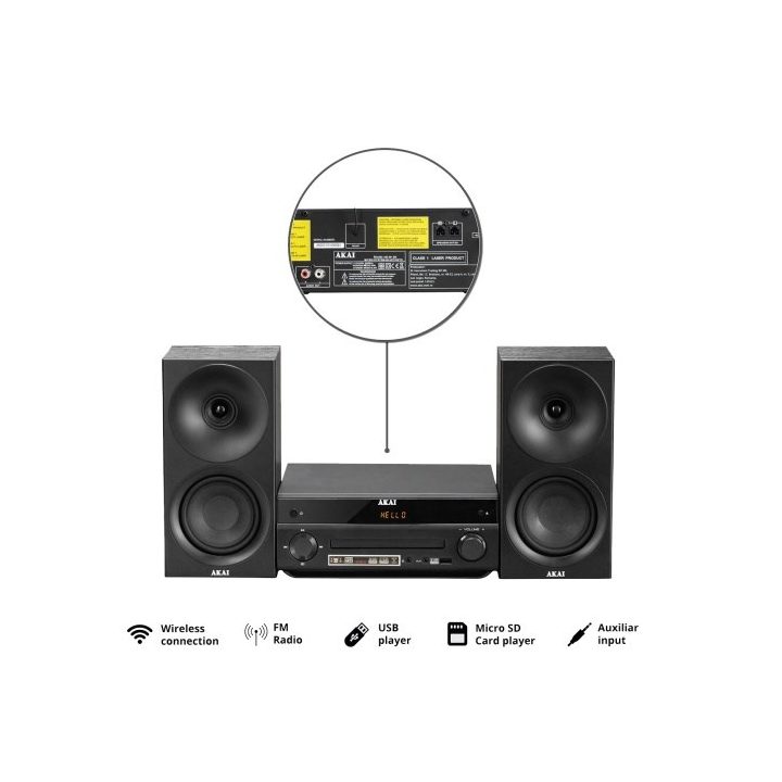 AKAI AM-301B System 40W (2x20W) CD MP3 BT USB FM 40 presets AUX RCA black