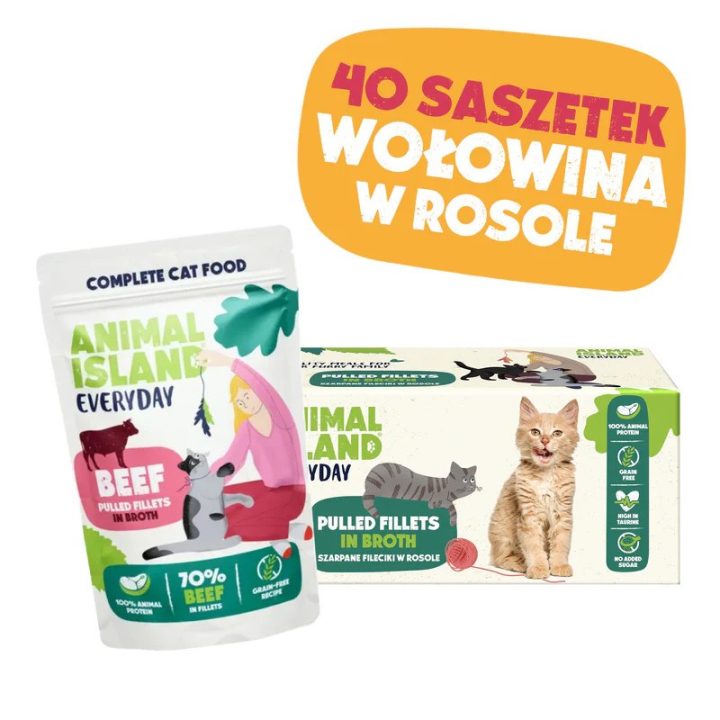 ANIMAL ISLAND Beef in broth - wet cat food - 40x85g