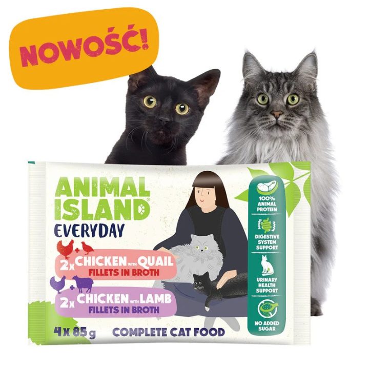ANIMAL ISLAND Chicken with quail and Chicken with lamb Fillets in broth Box - wet cat food - 4x85g