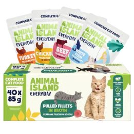 ANIMAL ISLAND Everyday Beef chicken turkey and white fish fillets in broth - wet cat food - 40 x 85g