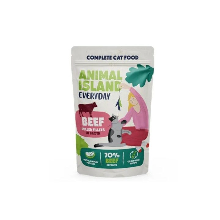 ANIMAL ISLAND Everyday Beef pulled fillets in broth - wet cat food - 85g