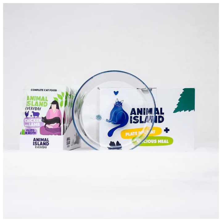 ANIMAL ISLAND Everyday Chicken with lamb in broth Box - wet cat food - 12x85g + free plate