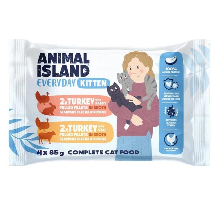 ANIMAL ISLAND Everyday Kitten Turkey with rabbit Turkey with veal Box - wet cat food - 4x85g