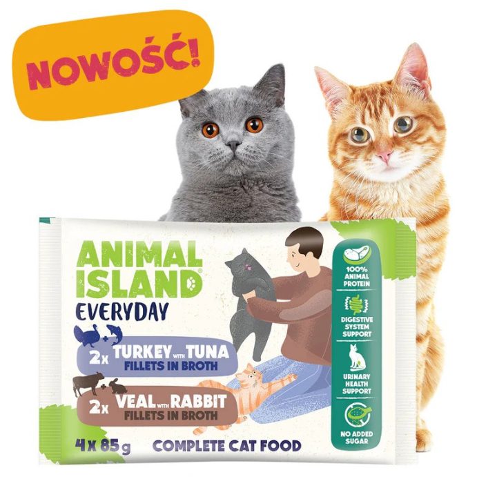 ANIMAL ISLAND Veal with rabbit and Turkey with tuna Fillets in broth - wet cat food - 4x85g