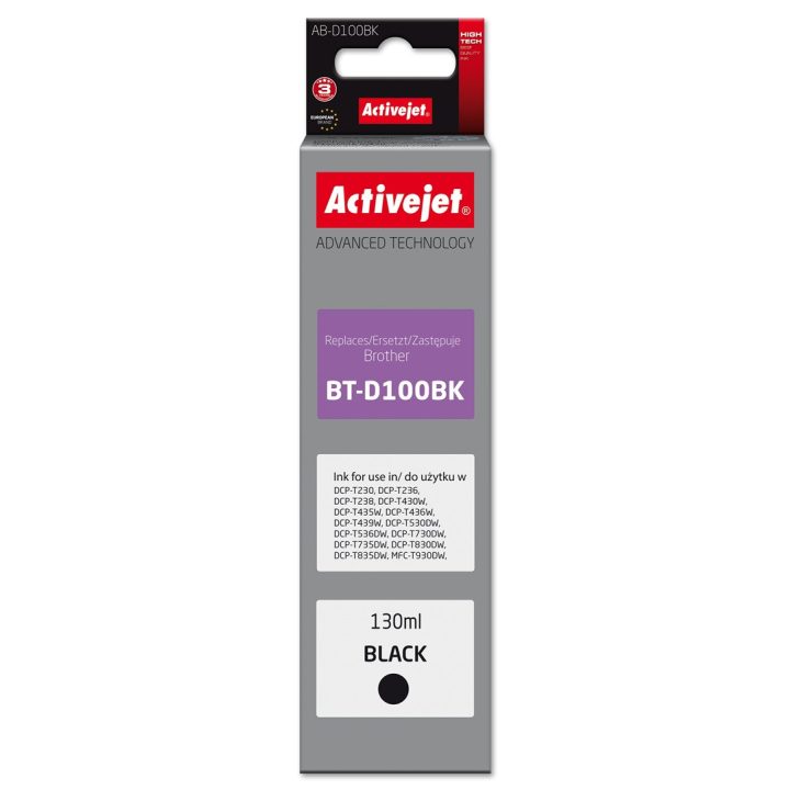 Activejet AB-D100Bk Ink cartridge for Brother printers replacement for Brother BT-D100BK Supreme 130 ml black