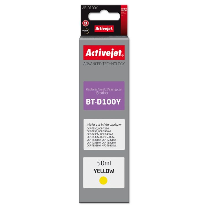 Activejet AB-D100Y Ink cartridge for Brother printers replacement for Brother BT-D100Y Supreme 50 ml yellow