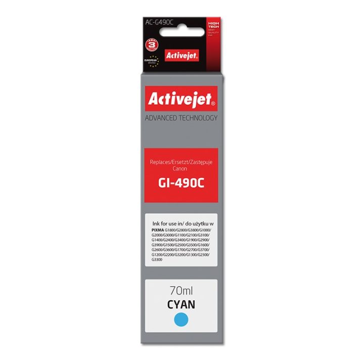 Activejet AC-G490C Ink cartridge (replacement for Canon GI-490C Supreme 70 ml 7000 pages cyan)