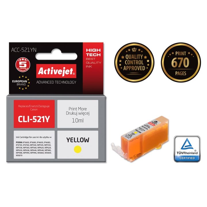 Activejet ACC-521YN Ink (replacement for Canon CLI-521Y Supreme 10 ml yellow)
