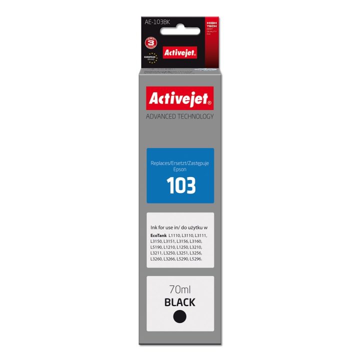 Activejet AE-103Bk Ink Bottle (Replaces Epson 103 C13T00S14A Supreme 70 ml 4500 black).