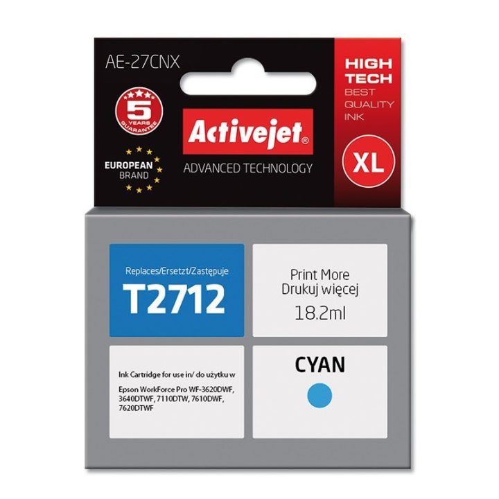 Activejet AE-27CNX Ink (replacement for Epson 27XL T2712 Supreme 18 ml cyan)