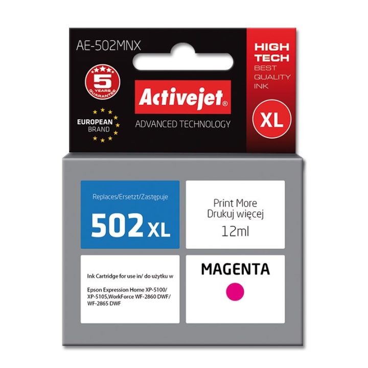 Activejet AE-502MNX ink (replacement for Epson 502XL W34010 Supreme 12 ml magenta)