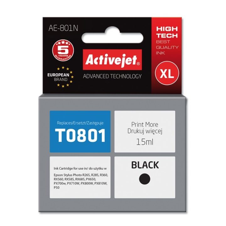 Activejet AE-801N ink (replacement for Epson T0801 Supreme 15 ml black)