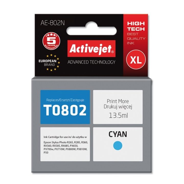 Activejet AE-802N Ink (replacement for Epson T0802 Supreme 13 5 ml cyan)