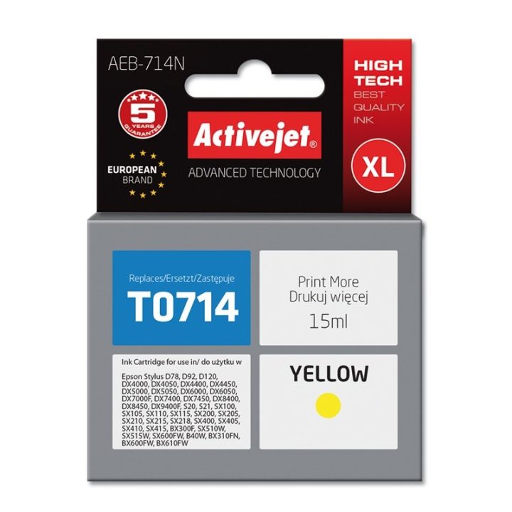 Activejet AEB-714N Ink (replacement for Epson T0714 T0894 T1004 Supreme 15 ml yellow)