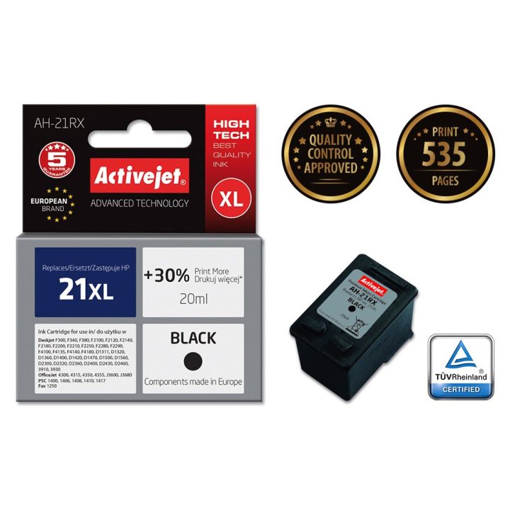 Activejet AH-21RX Ink (replacement for HP 21XL C9351A Premium 20 ml black)