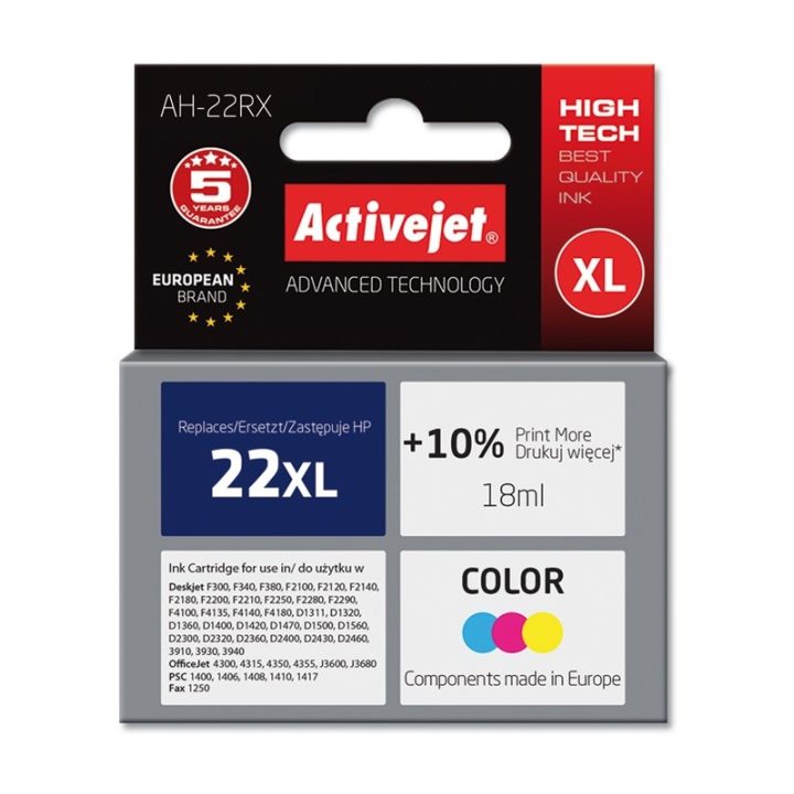 Activejet AH-22RX Ink (replacement for HP 22XL C9352A Premium 18 ml color)