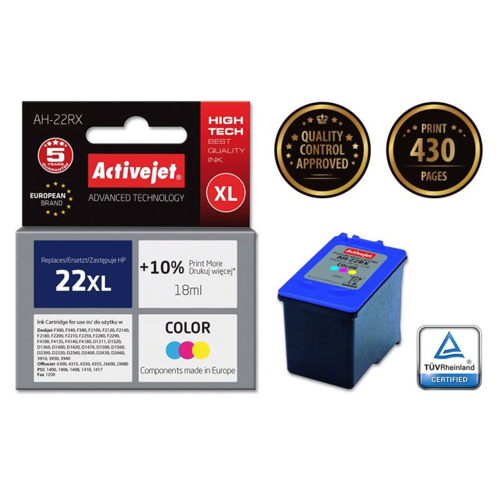 Activejet AH-22RX Ink (replacement for HP 22XL C9352A Premium 18 ml color)