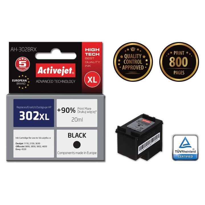 Activejet AH-302BRX ink for HP printer HP 302XL F6U68AE replacement Premium 20 ml black