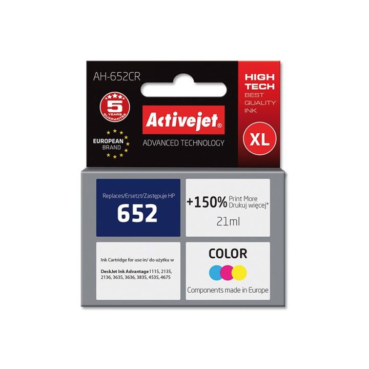 Activejet AH-652CR ink for HP printer HP 652 F6V24AE replacement Premium 21 ml color