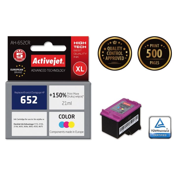 Activejet AH-652CR ink for HP printer HP 652 F6V24AE replacement Premium 21 ml color