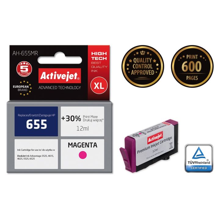 Activejet AH-655MR Ink (replacement for HP 655 CZ111AE Premium 12 ml magenta)