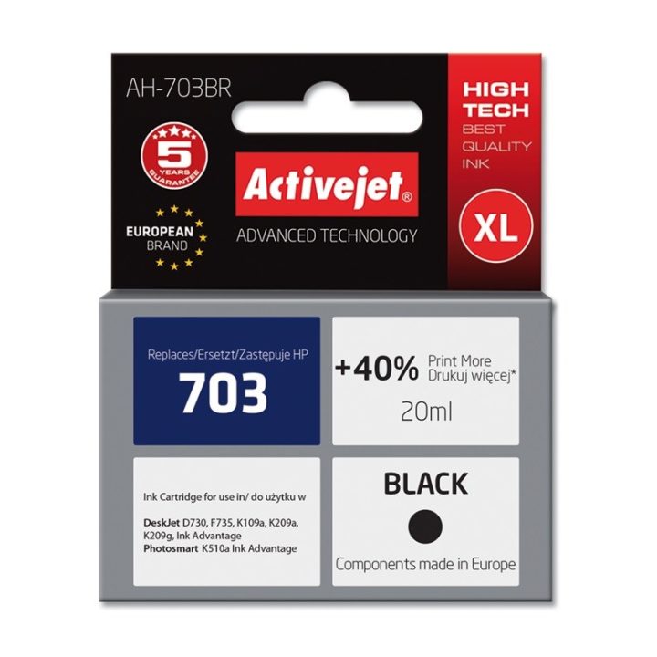 Activejet AH-703BR Ink (replacement for HP 703 CD887AE Premium 20 ml black)