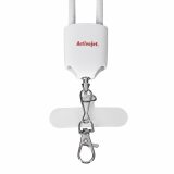 Activejet lanyard with 3-in-1 charging cable white. Ends with various connectors: USB-C Lightning adapter USB-A