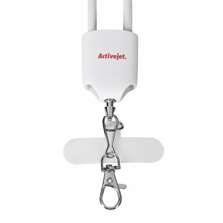 Activejet lanyard with 3-in-1 charging cable white. Ends with various connectors: USB-C Lightning adapter USB-A