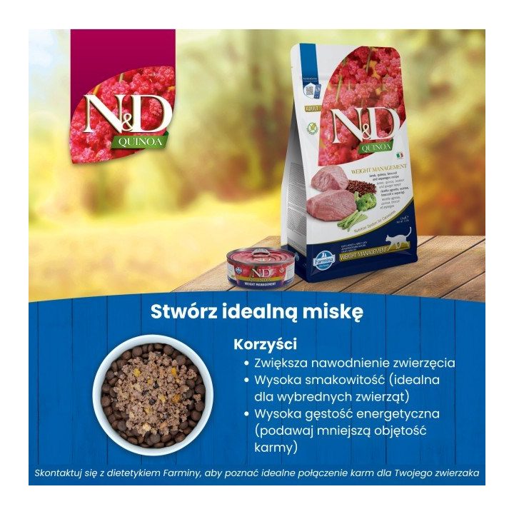 FARMINA N&D Quinoa Weight Management Lamb - suché krmivo pro kočky - 5kg
