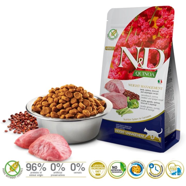 FARMINA N&D Quinoa Weight Management Lamb - suché krmivo pro kočky - 5kg