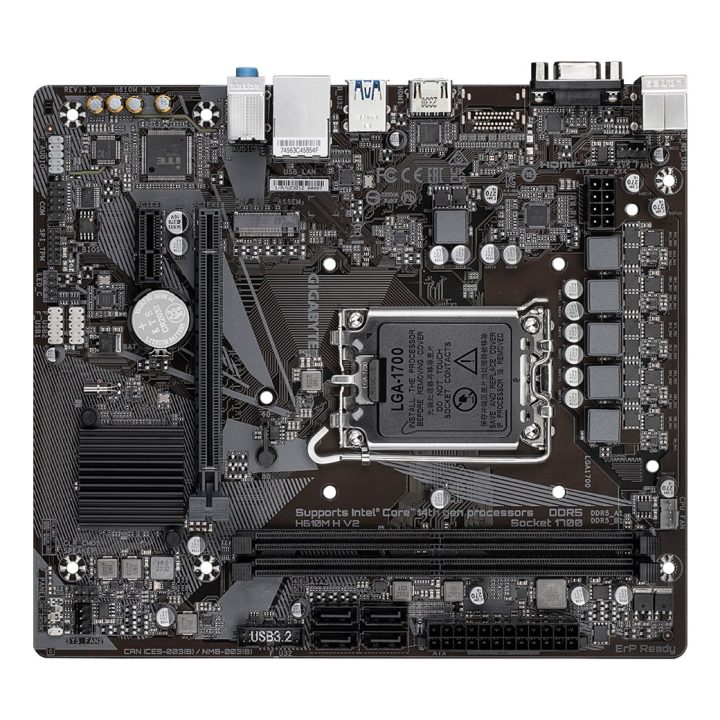 GIGABYTE H610M H V2 DDR5 Motherboard - Supports Intel Core 14th CPUs 6+1+1 Hybrid Digital VRM up to 3200MHz DDR5 (OC) 1xPCIe 3.0