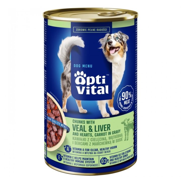 OPTIVITAL Bocconi con cuori di vitello fegato e carote - cibo umido per cani - 1250g