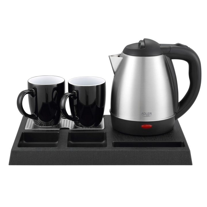 Adler AD 1354 Hotel bollitore acciaio inox 1.2 L + vassaio con tazze acciaio nero