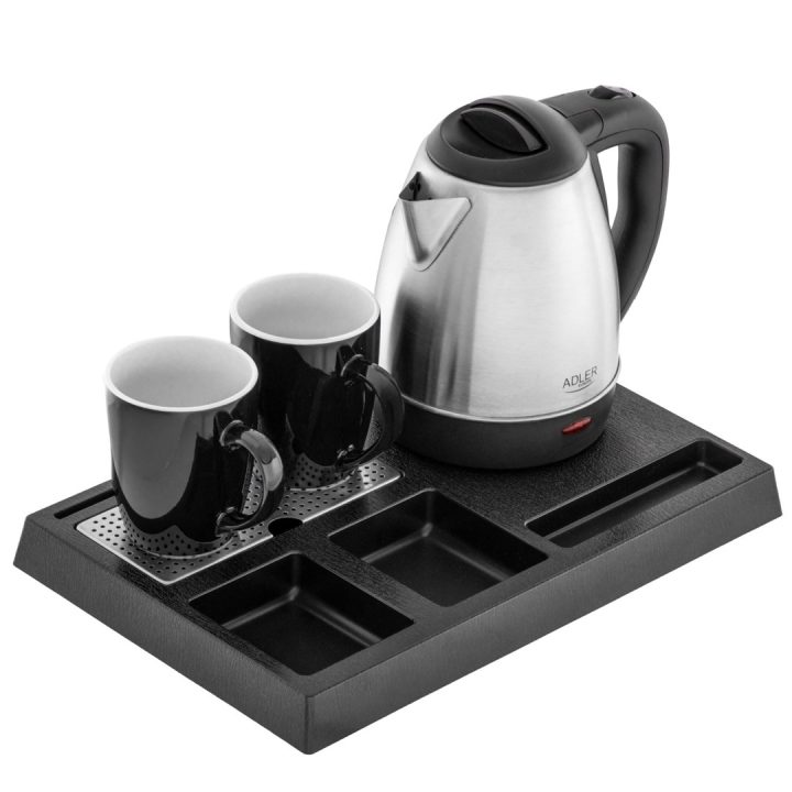 Adler AD 1354 Hotel bollitore acciaio inox 1.2 L + vassaio con tazze acciaio nero
