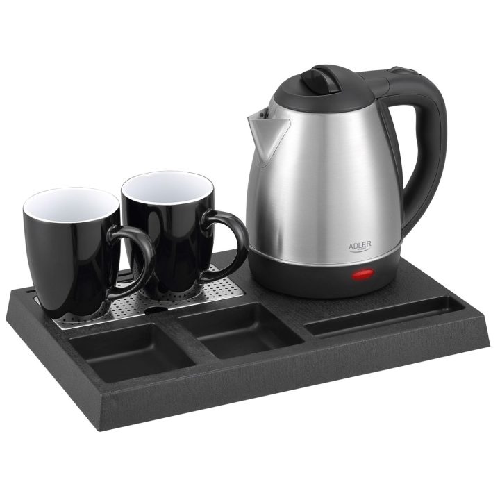 Adler AD 1354 Hotel bollitore acciaio inox 1.2 L + vassaio con tazze acciaio nero