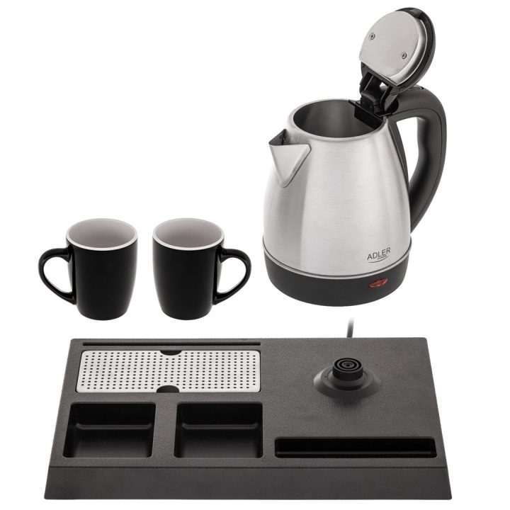 Adler AD 1354 Hotel bollitore acciaio inox 1.2 L + vassaio con tazze acciaio nero