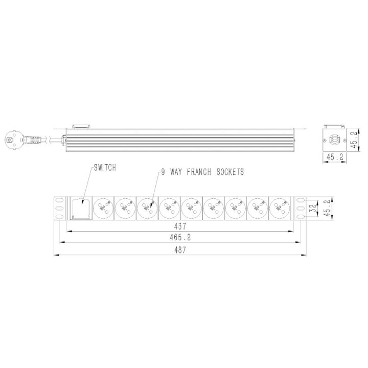 EnerGenie EG-PDU-9F2F Unità di distribuzione dell'alimentazione (PDU) 10 pezzi prese C13 spina 1U 16A C20 cavo 2 m nero