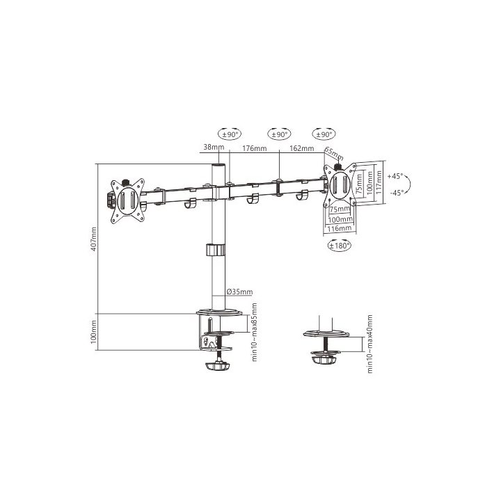 Gembird MA-D2-01 supporto monitor / staffa 81.3 cm (32 ) Scrivania Nero