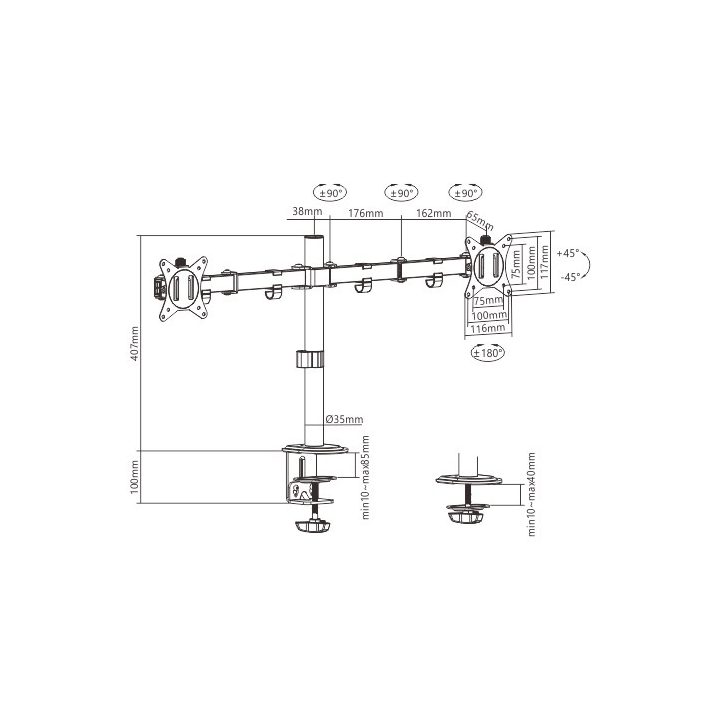 Gembird MA-D2-01 supporto monitor / staffa 81.3 cm (32 ) Scrivania Nero