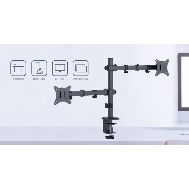 Gembird MA-D2-03 Adjustable desk mounted double monitor arm 17”-32” black